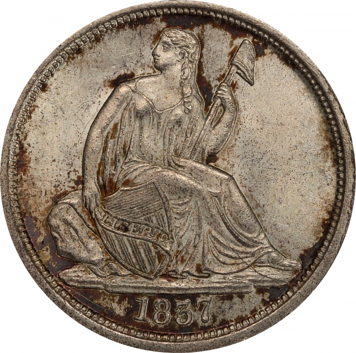  1837年坐像女神10美分 PCGS MS 65 1837 Liberty Seated Dime