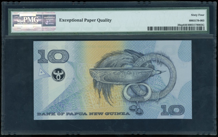  2002年巴布亚纽几内亚拾基那样票，编号PNG000000，PMG64EPQ Bank of Papua New Guinea, 10 kina, specimen proof, ND (2002),