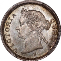  1872/62-H香港维多利亚五仙，阿拉伯数字1，PCGS MS66，#46484180，PCGS纪录中仅得一枚获更高评分，美品!