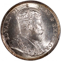  1903年香港爱德华七世五仙，PCGS MS66，#46484337，稀见高分，PCGS纪录中仅得7枚获更高评分