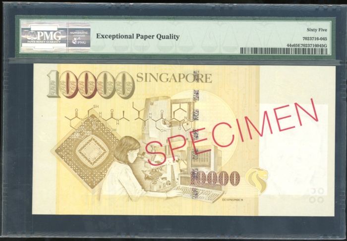  1999年新加坡一万圆样票，编号8PN001306，PMG65EPQ Singapore, specimen $10000, ND (1999), specimen, serial number 8P