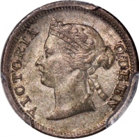  1866年香港维多利亚五仙，背面双重铸打，PCGS AU58，#46484291