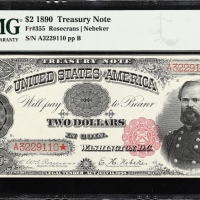  1890年国库券2美元 PMG Gem Unc 66 EPQ 1890 $2 Treasury Note