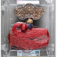  安南“大南皇帝勅赐·三项金磬”银鎏金奖牌一枚，重：19.1g，磬，于1886年设计并颁发，专门用以奖赏具有高尚美德的男性，分为三个等级，两面均以双龙戏火珠图样进行装饰，正面以汉字标示出赏赐的等级，背面