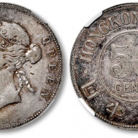  1894年维多利亚女王像香港半圆银币一枚，打制规范，整体清晰，原味深灰色包浆，状态自然，沪上藏家出品，NGC XF40（5820026-003）