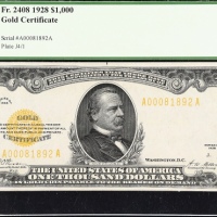  1928年1000美元黄金券 PCGS BG MS 65 OPQ 1928 $1000 Gold Certificate