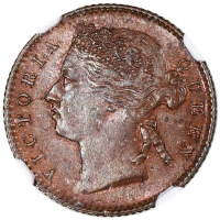  海峡殖民地1889年1/4仙铜币及1908年1仙铜币，NGC MS62BN及MS61BN，#6376342-016及008 Straits Settlements, copper 1/4 cent, 