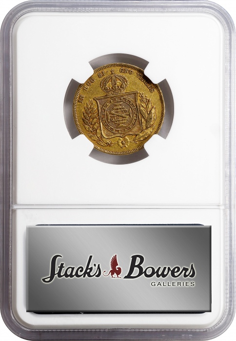  1859年巴西10000雷亚尔金币 NGC AU 55 BRAZIL. 10000 Reis, 1859