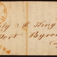  美国1847年纽约州坎顿寄拜融港折叠信，分盖“PAID 5”（5美分邮资已付）及坎顿（CANTON）12月14日戳各一枚