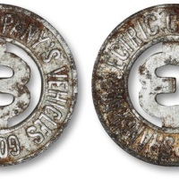  清民英商上海电车公司电车代用币3分 极美