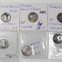  公元前150年至133年古罗马钱币6枚一组，保存完好，F至EF，带深调包浆 Ancient Rome, a group of 6x coins, 150BC-133AC, well preserved
