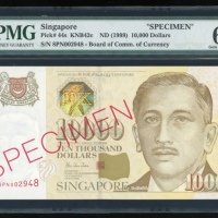 1999年新加坡一万圆样票，编号8PN002948，PMG66EPQ Singapore, specimen $10000, ND (1999), specimen, serial number 8P
