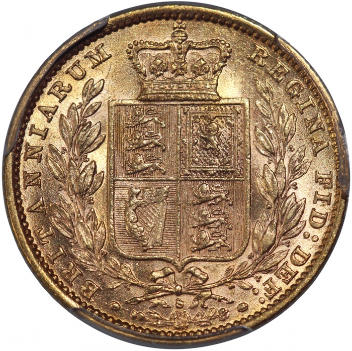  1886-S澳洲索维林金币，PCGS AU58，#42957250 Australia, gold sovereign, 1886-S, shield on reverse,(S-3855B), PC