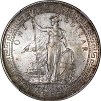  1901C英国贸易银元，NGC AU58，带原光，#6466526-009. Great Britain, silver trade dollar, 1901C, NGC AU58, with ori