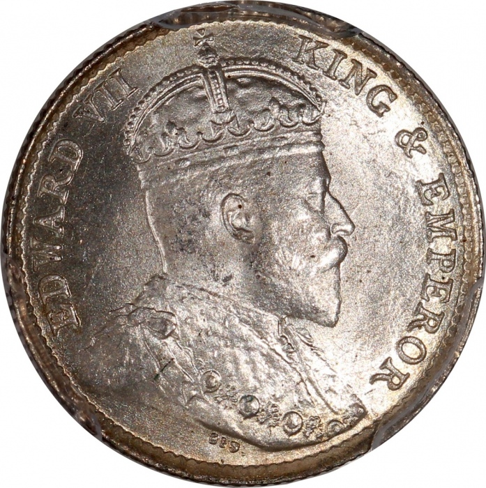  1903年香港爱德华七世五仙一组3枚，分别评PCGS MS65及MS63，#46484385，#46484386，#46484388