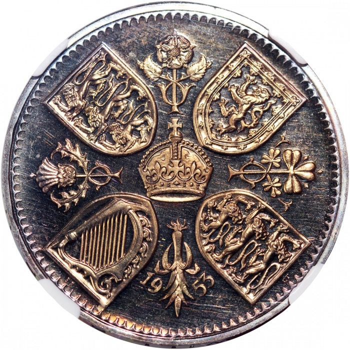  1953年英国克朗精铸币，NGC PF66，#2027807-057 Great Britain, proof crown, 1953, Coronation of Queen Elizabeth I