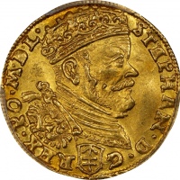  1586年波兰立陶宛巴托里金币 PCGS MS 62 POLAND. Lithuania. Ducat