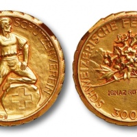  1920-1930年 瑞土射击节镀金银章一枚