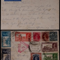  1940年帕里崇寄伦敦航空检查明信片，贴印度邮票九枚