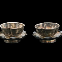  民国北京天聚兴足纹酒杯酒托一对 