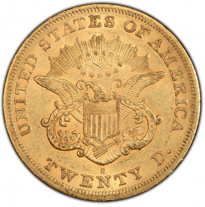  1866-S自由像双鹰金币 PCGS AU 58 1866-S Liberty Head Double Eagle