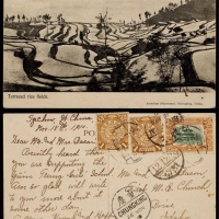  1910年四川资州寄美国明信片，贴宣统纪念2分一枚，蟠龙1分两枚，邮资4分