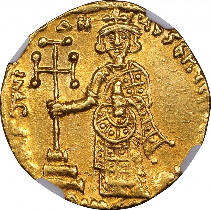  685-695年贾斯汀二世金币 NGC Ancients Ch AU JUSTINIAN II, FIRST REIGN