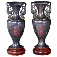  民国 为国宣劳币製局全体同仁敬献梁启超总裁款银瓶一对