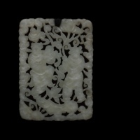  清白玉双人童子人物合和二仙玉片 