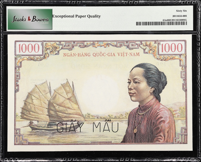  1955年越南国家银行1000盾 PMG Gem Unc 66 EPQ VIETNAM,National Bank. 1000 Dong