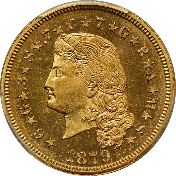  1879年飘逸长发4美元金币 PCGS Proof 65 1879 Four-Dollar Gold Stella. Flowing Hair