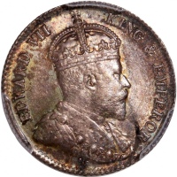  1905年香港爱德华七世一毫，重要年份，PCGS AU58，#46484273，本版别不论任何评分皆十分稀有，為整个系列中的重点版别，值得珍视