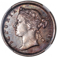 1872/68H香港2毫，带吸引彩调包浆，NGC AU Details有清洗，少见骑版年份，#6376742-002 Hong Kong, silver 20 cents, 1872/68H, Vic