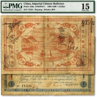  光绪岁次乙未年（1895年）北洋铁轨官路总局英洋壹圆，号码为“11555”之趣味豹子号，背有英文手签名，且签发日期为1896年12月21日；色彩浓郁，原汁原味，已属少见之较佳品相，十分难得，海外资深藏