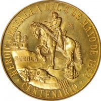  1962年墨西哥50比索 PCGS SP 66 MEXICO. Battle of Puebla/Cinco de Mayo Gold Medallic 50 Pesos
