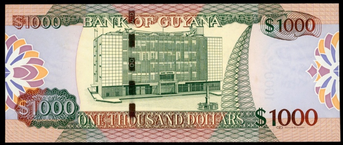  2011年盖亚那一仟圆，「幸运」编号AA888888，UNC Bank of Guyana, $1000, ND (2011), serial number AA888888, (Pick 39), 