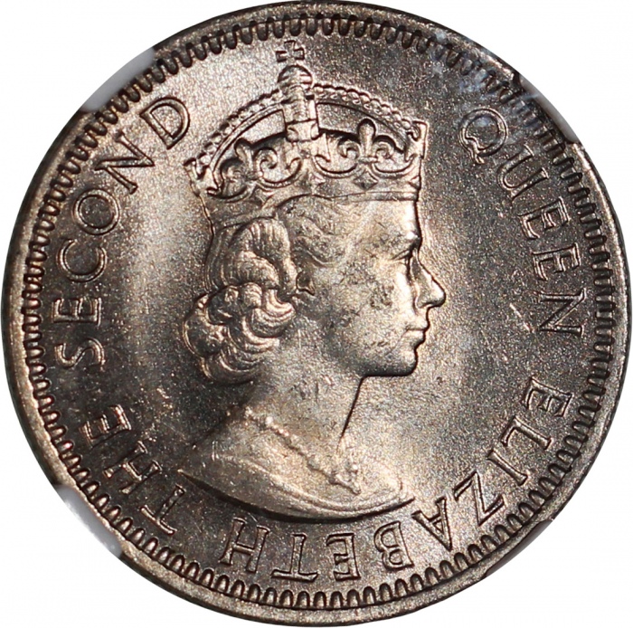  1957-KN马来亚及英属婆罗洲钱币3枚一组，包括5仙，1毫及2毫，均NGC MS64，#3359155-001, 3359130-013, 3359128-001 Malaya & British 