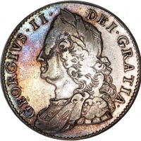  1750年英国1/2克朗银币，佐治二世，EF至AU，币边带深调包浆 United Kingdom, silver 1/2 crown, 1750, King George II on obverse,