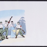  文5《白虎团》邮票手绘封，带设计者“孙明春”签名钤印