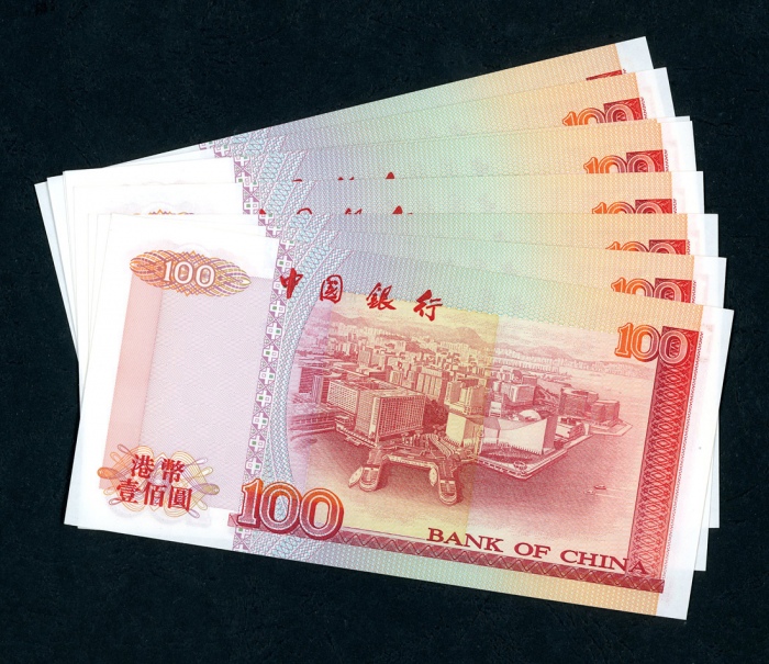  1994年中国银行100元连号8枚，编号AA487193-200，首发字轨，UNC品相 Bank of China, Hong Kong, consecutive $100 (8), 1994, se