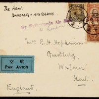  1934年上海寄英国航平封，贴农获图16分、伦敦版孙中山像双圈1元、烈士像3分各一枚，计邮资119分