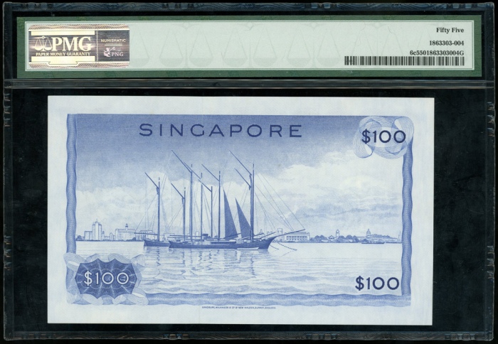  1972年新加坡一佰圆，兰花系列，编号A/2 717674，PMG55 Singapore, $100, ND (1972), serial number A/2 717674, without re