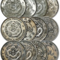  清湖北省造光绪元宝、宣统元宝库平七钱二分银币各三枚，共计六枚，打制规范，整体清晰，酱彩、灰色包浆及原色银光，状态自然，极美至近未使用品