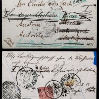  1900年广东汕头寄意大利转奥地利挂号封，贴蟠龙2角一枚