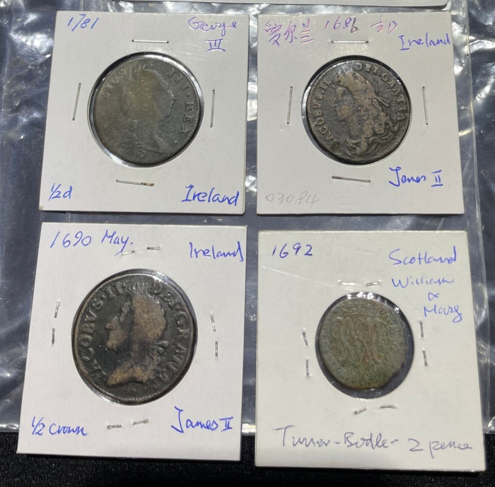  世界钱币54枚， World Mixed Lot, Ireland, group of 4x copper fractionals, consisting of 2 pence, 1692, 2x 1