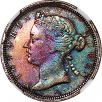  1872H香港2毫，带吸引彩调包浆，NGC XF Details有清洗，#6376742-003 Hong Kong, silver 20 cents, 1872H, Victoria on obve