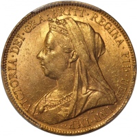  1900年英国1索维林金币，PCGS MS62，#43868179 Great Britain, 1 sovereign, 1900, Queen Victoria on obverse, St. G