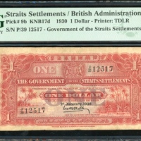  1930年肋屿押国库银票一圆，编号P/30 12517，PMG20 Straits Settlements, $1, 1930, serial number P/39 12517, (Pick 9b)
