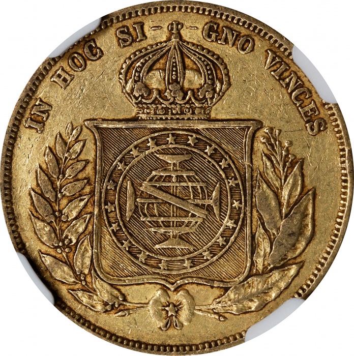  1859年巴西10000雷亚尔金币 NGC AU 55 BRAZIL. 10000 Reis, 1859