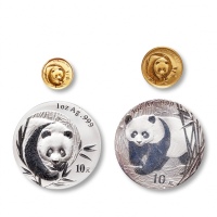  2002-2003年熊猫普制1/10盎司金币一枚，1/20盎司金币一枚，1盎司银币二枚，共四枚